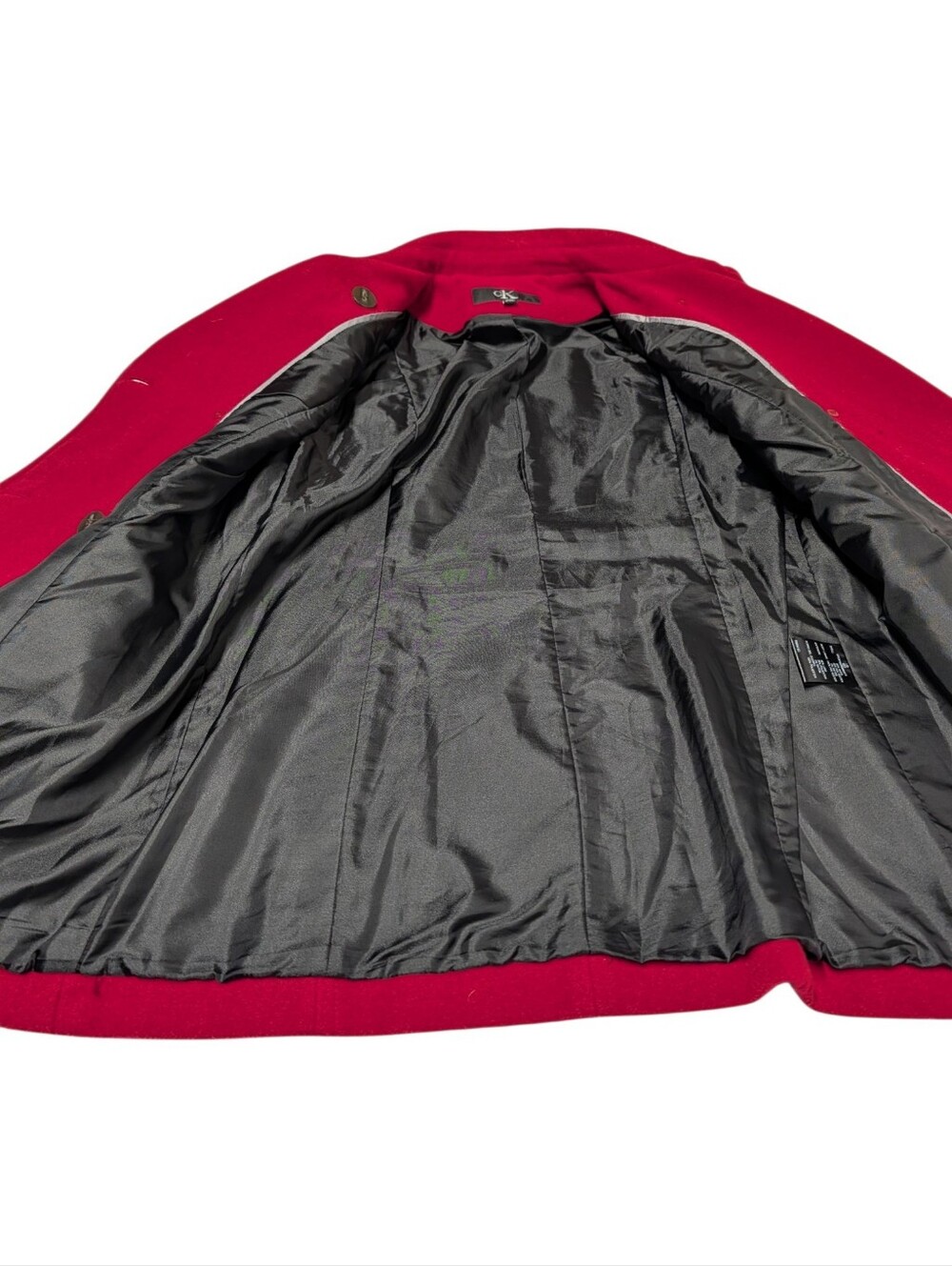 Calvin Klein Women's Red Wool Blend Double Breasted Peacoat Size Large Lined - Picture 6 of 10